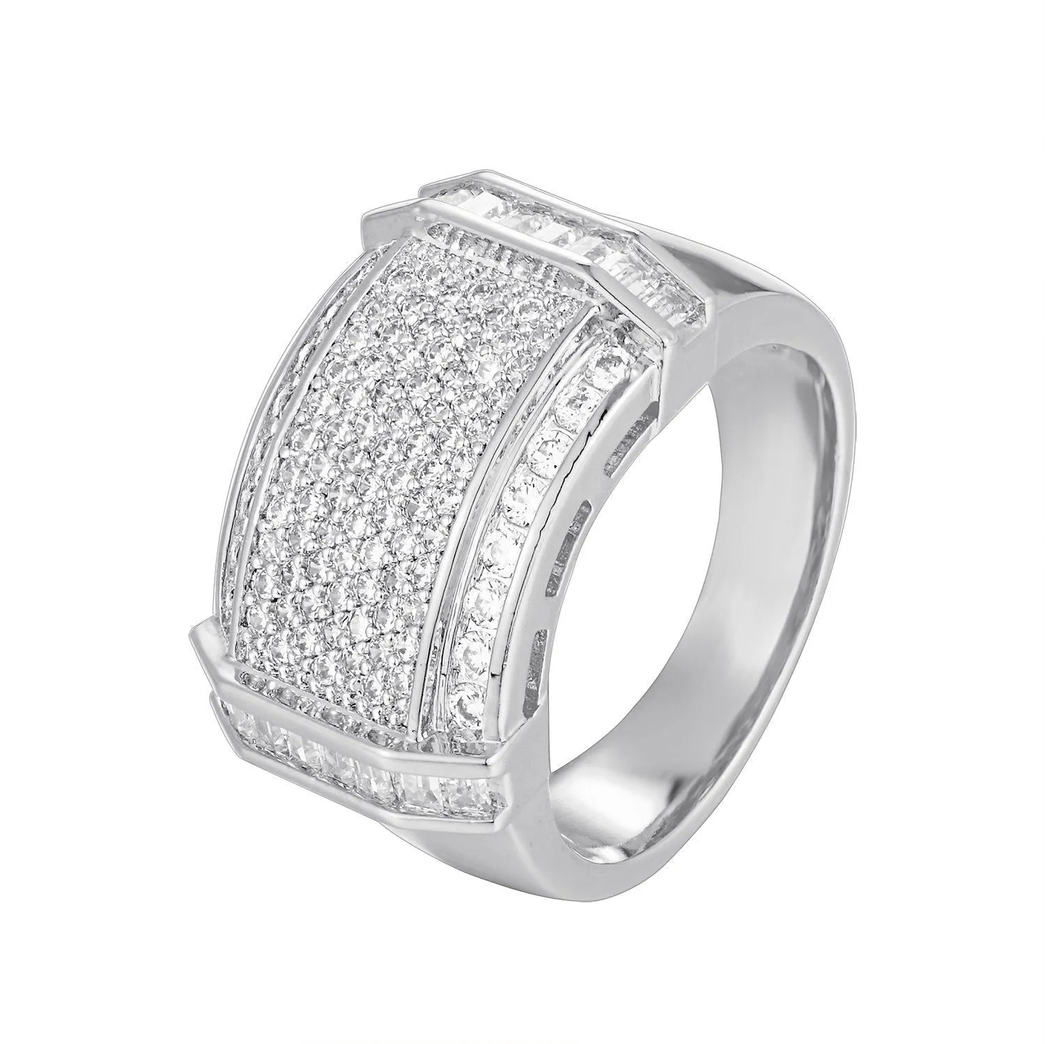14K White Gold Finish Men's Baguette Ring sold by Master Of Bling