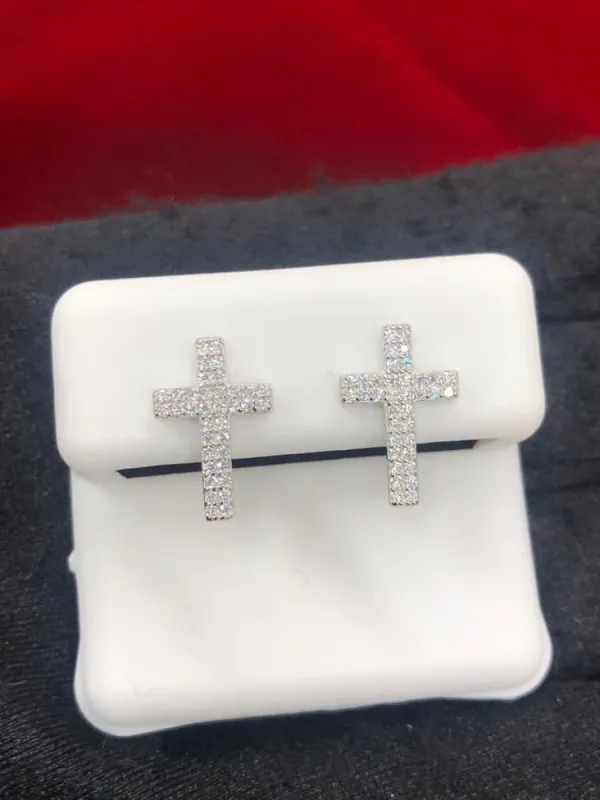 Silver Moissanite Cross Earrings White Tone 0.35ct sold by Master Of Bling