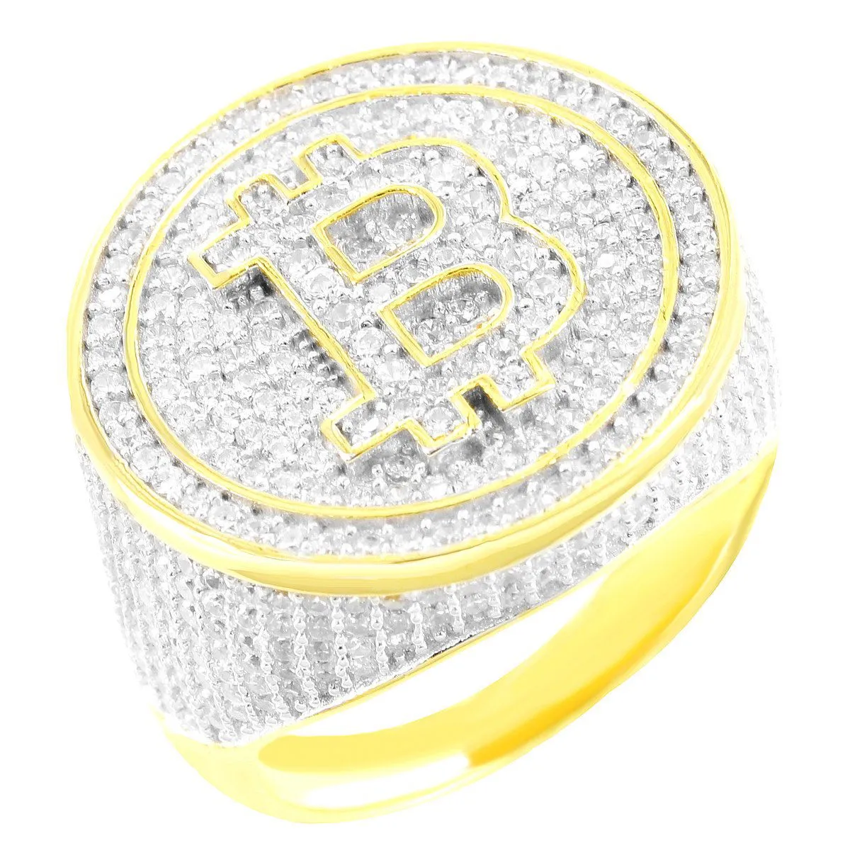Bling Bitcoin Design 14k Gold Finish Custom Ring sold by Master Of Bling