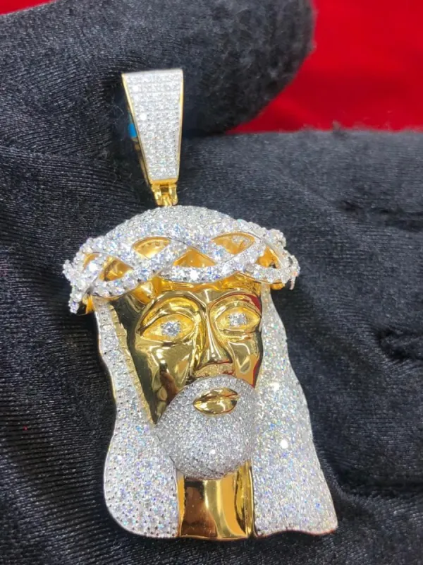 Moissanite Jesus 5.54CT Icey Pendant Gold Tone over Silver sold by Master Of Bling