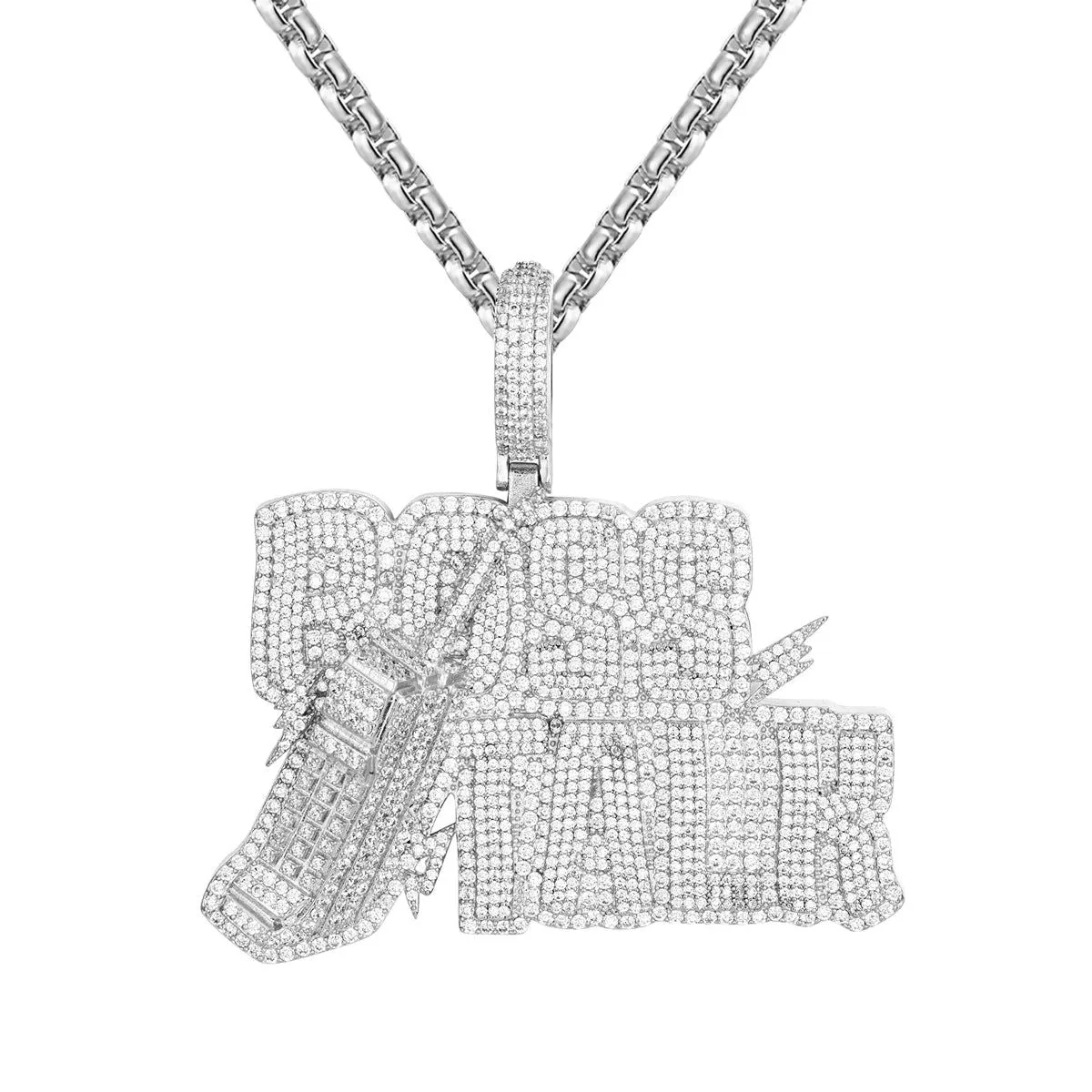 14K White Tone Boss Talk Double Layer Icy Hip Hop Pendant sold by Master Of Bling