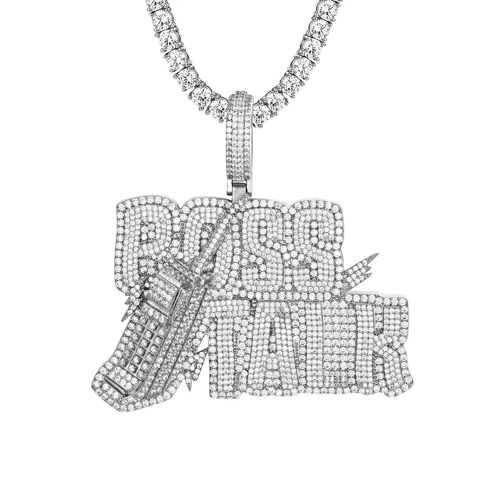 14K White Tone Boss Talk Double Layer Icy Hip Hop Pendant sold by Master Of Bling product image thumbnail 2