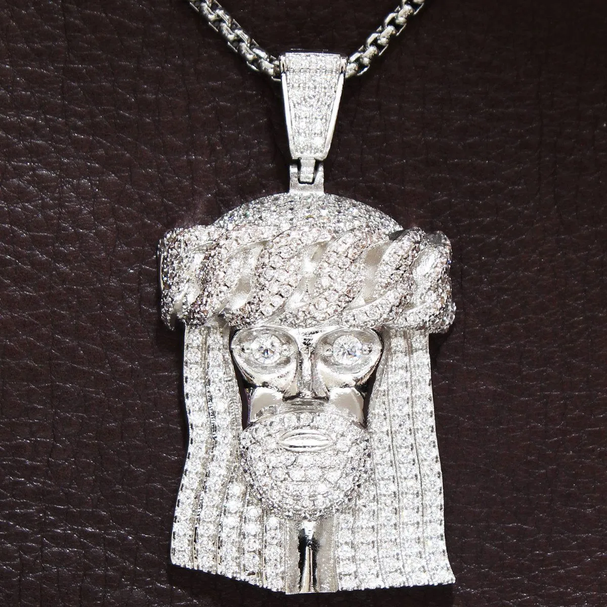 Men's Jesus with Cuban Crown Pendant Chain sold by Master Of Bling