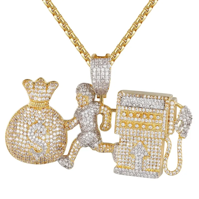 Mens Gas Fuel Emoji Chasing Money Bag  Pendant sold by Master Of Bling