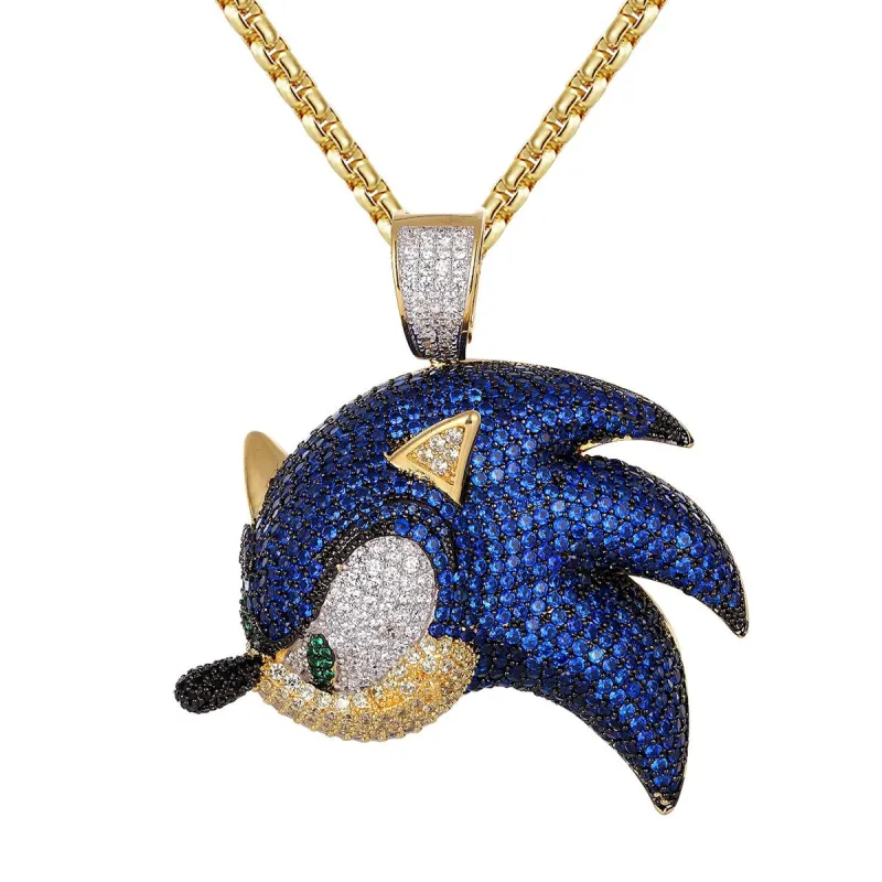 Mens Cartoon Character Blue Bling Face Rapper Pendant Chain sold by Master Of Bling