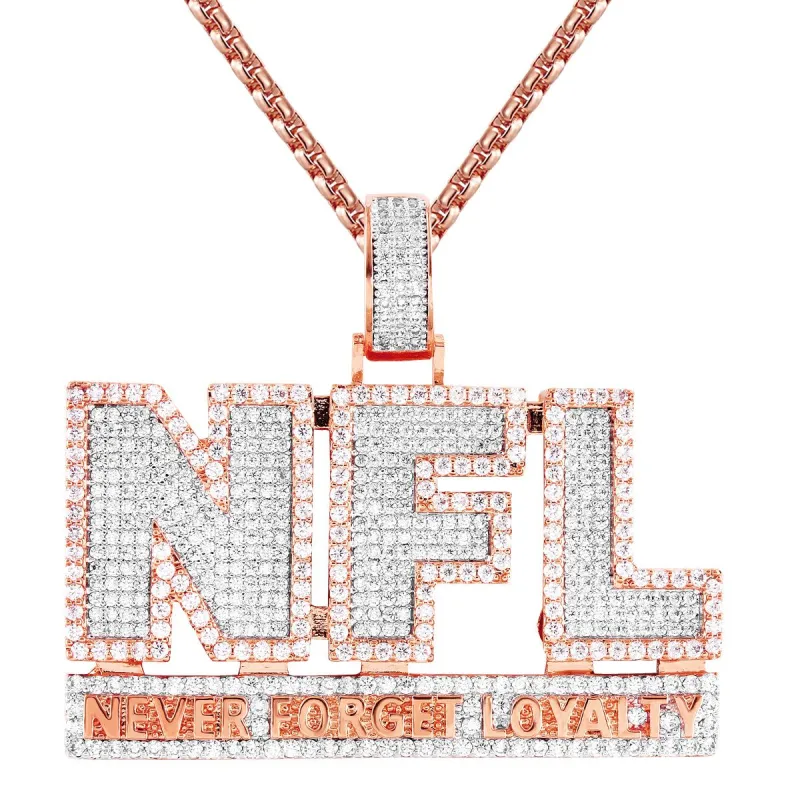 Rose Gold Finish Double Layer Never Forget Loyalty Icy Pendant sold by Master Of Bling