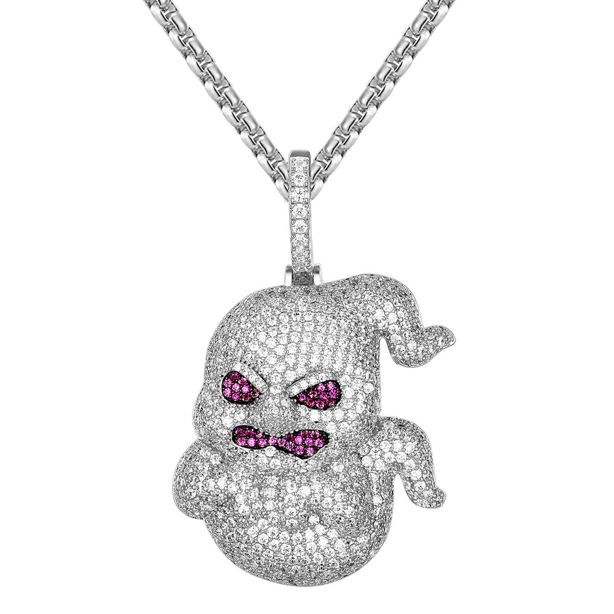 Ghost Cartoon Character 14K White Gold Icy Hip Hop Pendant sold by Master Of Bling