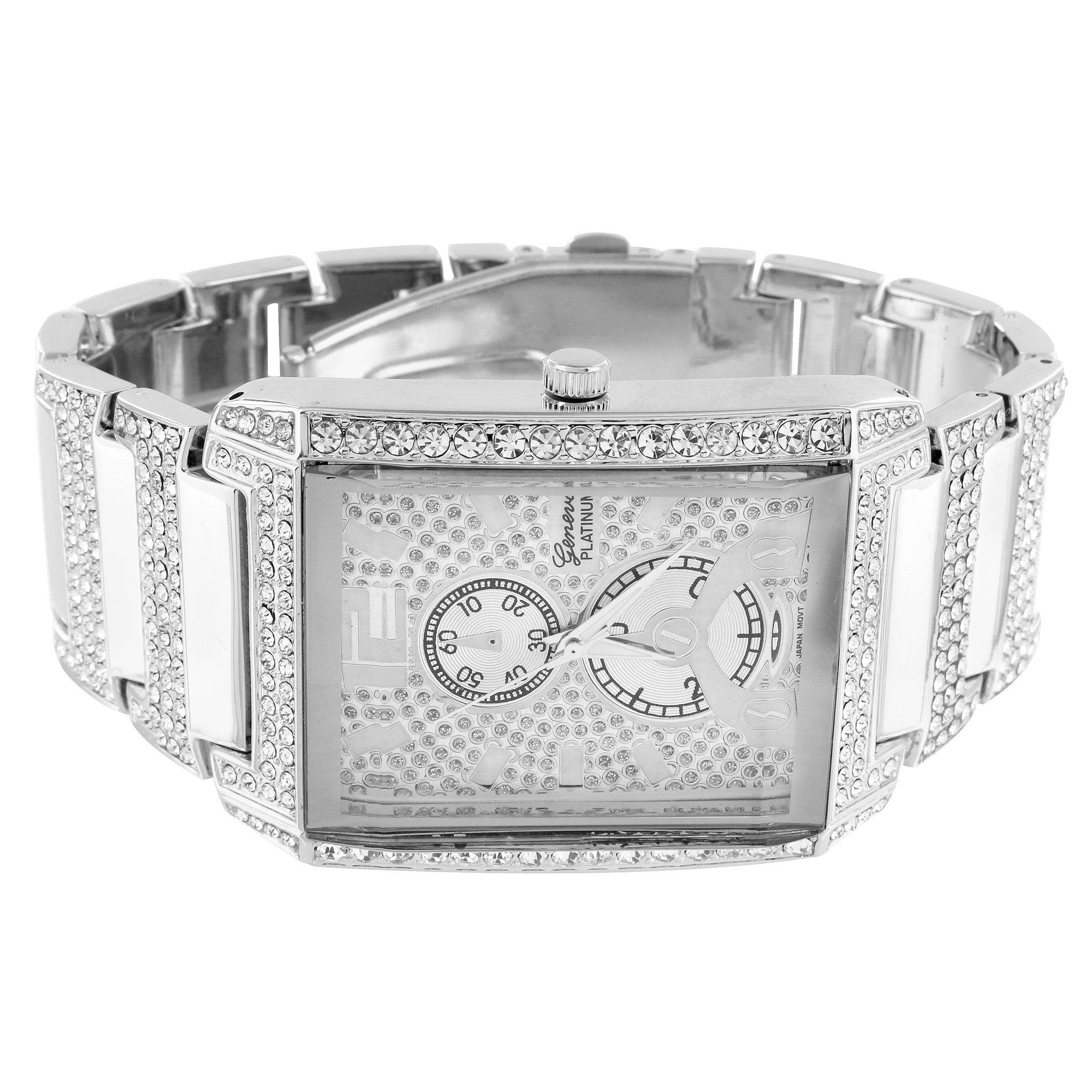 Rectangle Face Watch Simulated Diamonds Matching Bracelet Gift Set sold by Master Of Bling product image thumbnail 2