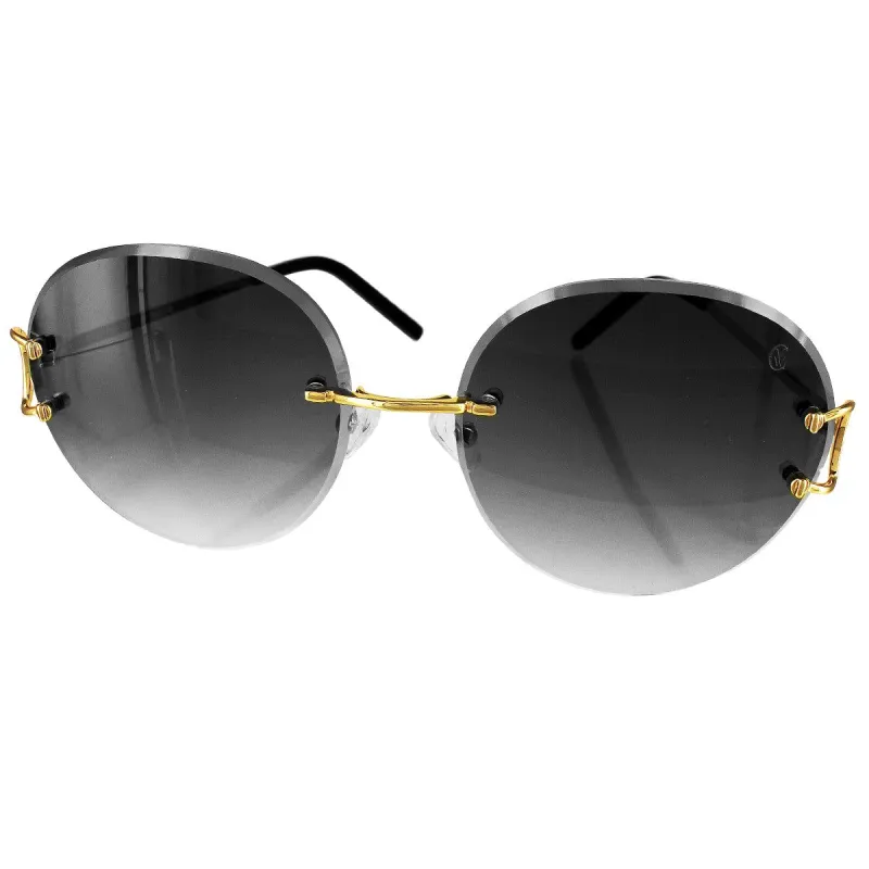 Gold Tone Round Black Lens Stylish Sunglasses sold by Master Of Bling