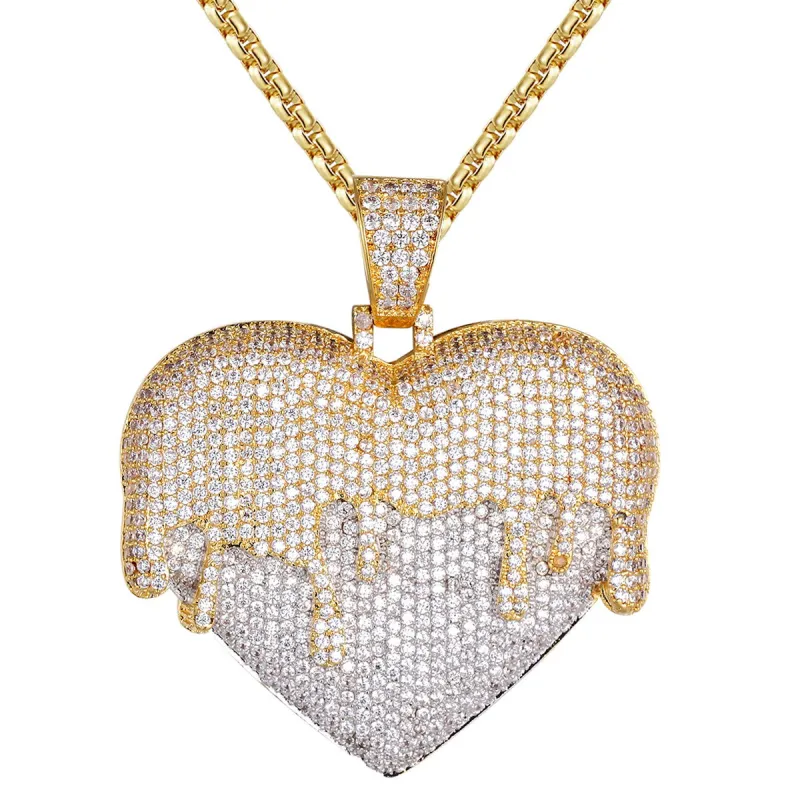 Dripping Love Heart Two Tone Sterling Silver Bling Pendant sold by Master Of Bling