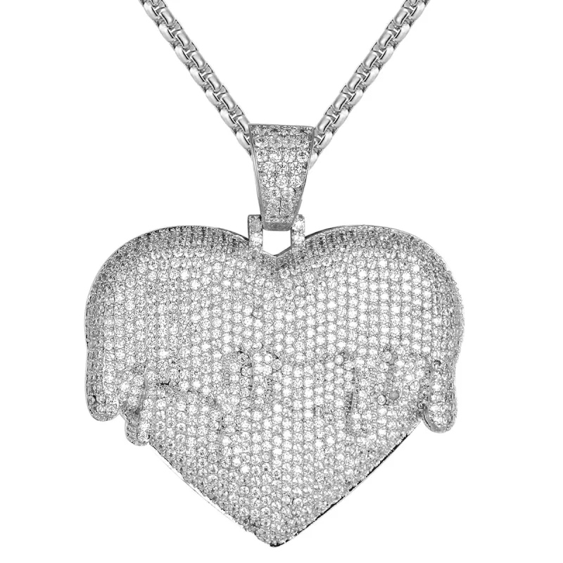 Sterling Silver Dripping Layer Love Heart Bling Custom Pendant Chain sold by Master Of Bling