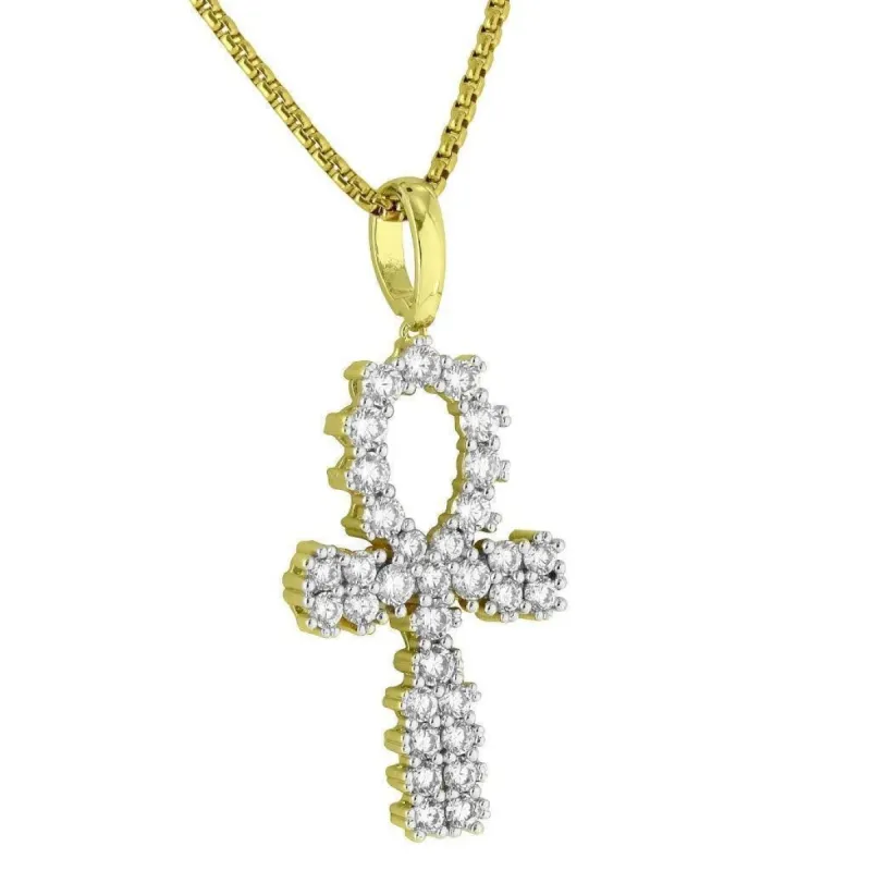 Silver VVS Moissanite 3.36Ct. Solitaire Ankh Gold Tone Pendant sold by Master Of Bling