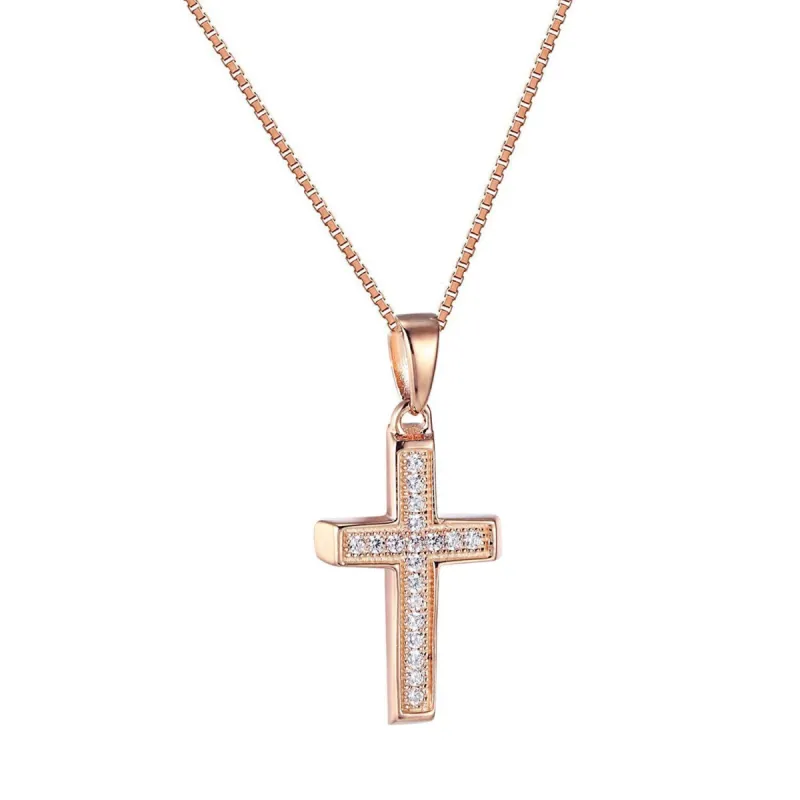 out Cross Pendant Sterling Silver 14k Rose Gold Finish with Chain sold by Master Of Bling