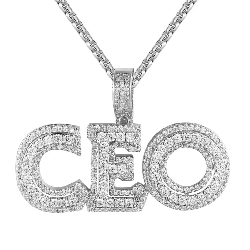 VVS Moissanite 10.34CT Silver CEO Double Layered White Tone Pendant sold by Master Of Bling