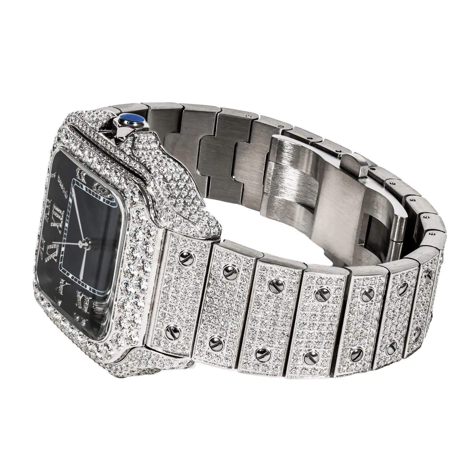 Mens Moissanite Diamond Watch 40mm Navy Blue Dial Automatic sold by Master Of Bling product image thumbnail 2