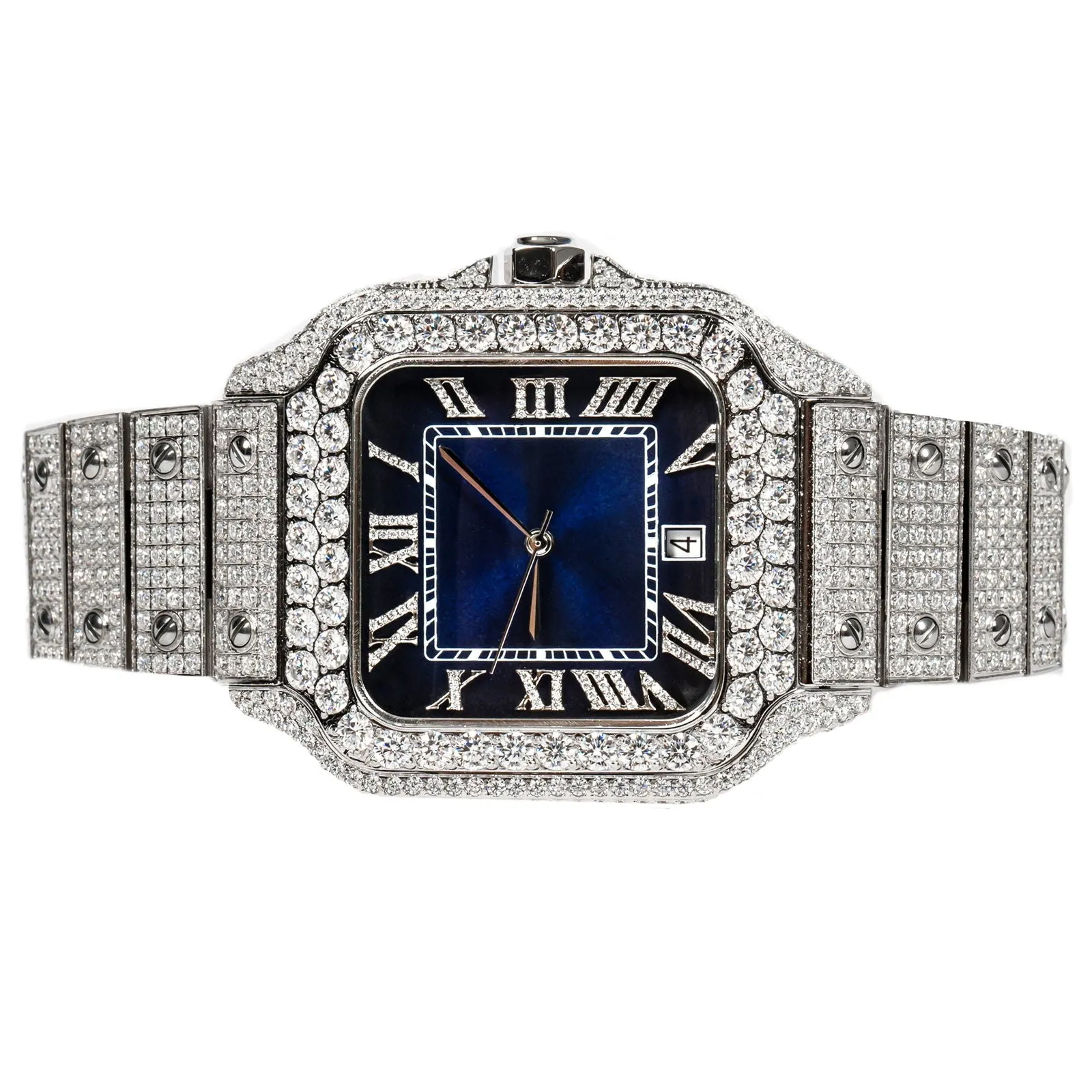 Mens Moissanite Diamond Watch 40mm Navy Blue Dial Automatic sold by Master Of Bling