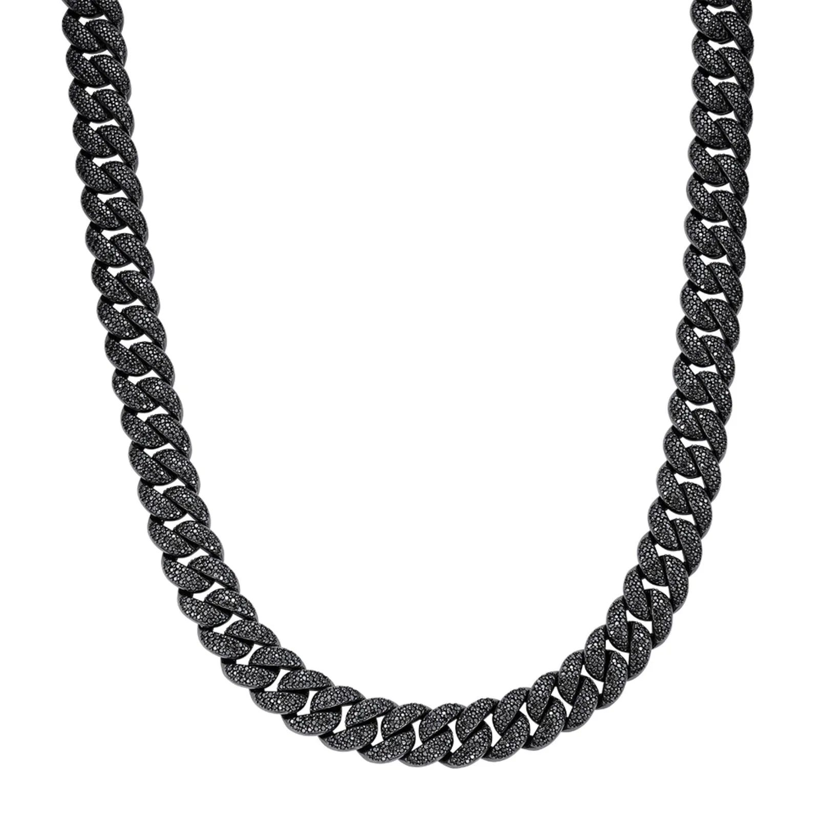 925 Silver 15mm Black Moissanite Miami Cuban 22 Inch Mens Necklace sold by Master Of Bling
