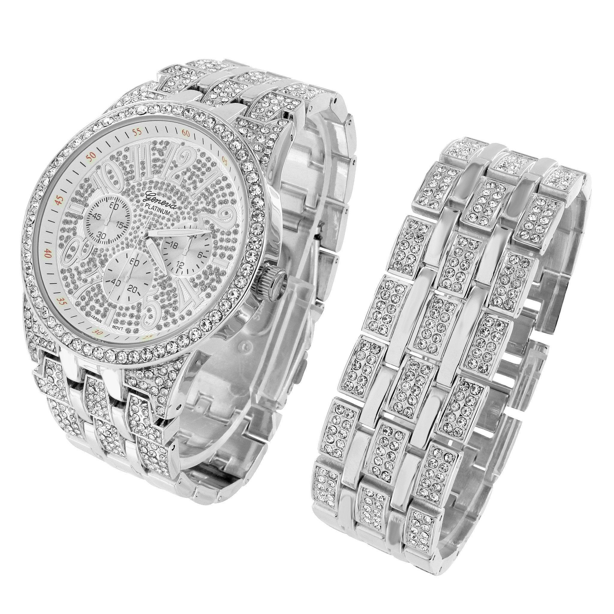 Square Face Watch Bling Simulated Diamonds Matching Bracelet Gift Set sold by Master Of Bling