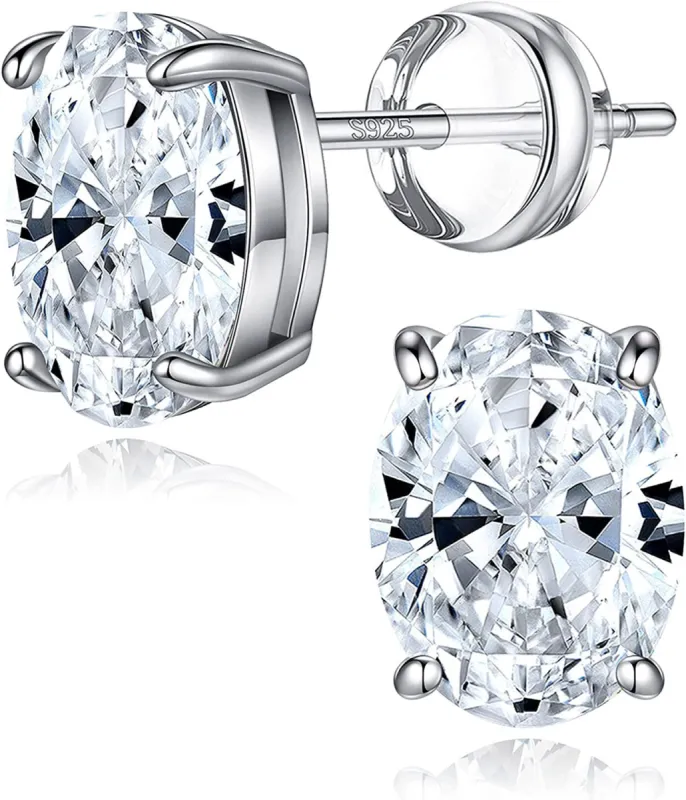 Sterling Silver Oval VVS Certified Moissanite 2.0 Ctw Stud Earrings sold by Master Of Bling