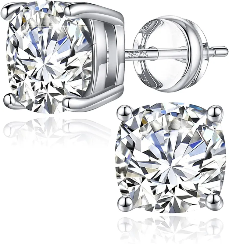 VVS Certified Moissanite Silver Cushion Cut 3.0 Ctw Stud Earrings sold by Master Of Bling