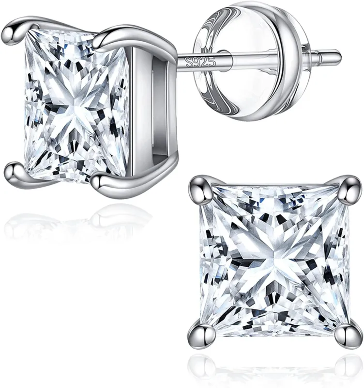 Sterling Silver Princess Cut VVS Moissanite 1.0 Ctw Stud Earrings sold by Master Of Bling