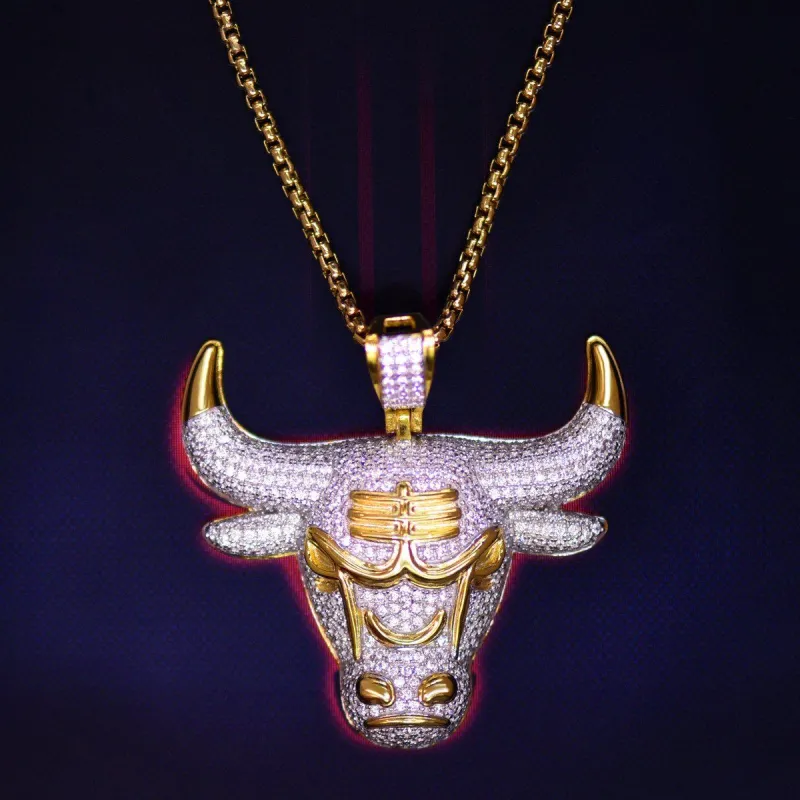 Men 925 Silver  Hip Hop Chicago Bulls Football team Pendant 24" free Box Chain sold by Master Of Bling