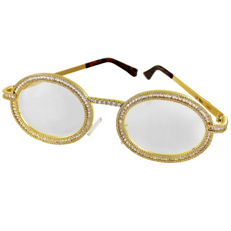 Baguette Metal Frame Animal Print Gold Tone Hip Hop Glasses sold by Master Of Bling