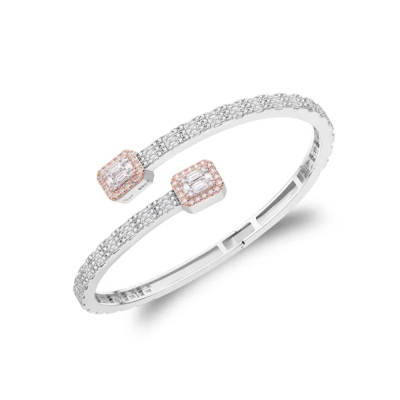 Sterling Silver Moissanite 3.38 Ctw Bypass Two Tone Rose Gold Bracelet sold by Master Of Bling
