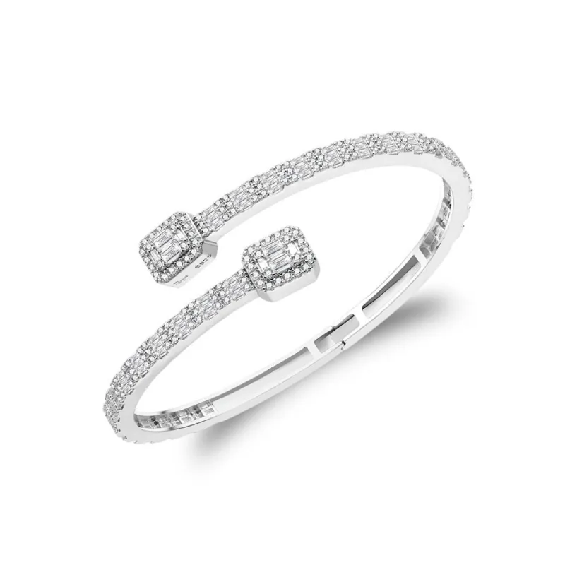 Sterling Silver Baguette Moissanite 3.38 Ctw Cluster Bangle Bracelet sold by Master Of Bling
