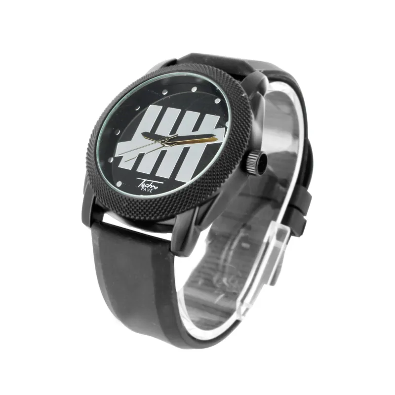 Black Gold Tone Techno Pave Black Silicone Band Watch sold by Master Of Bling