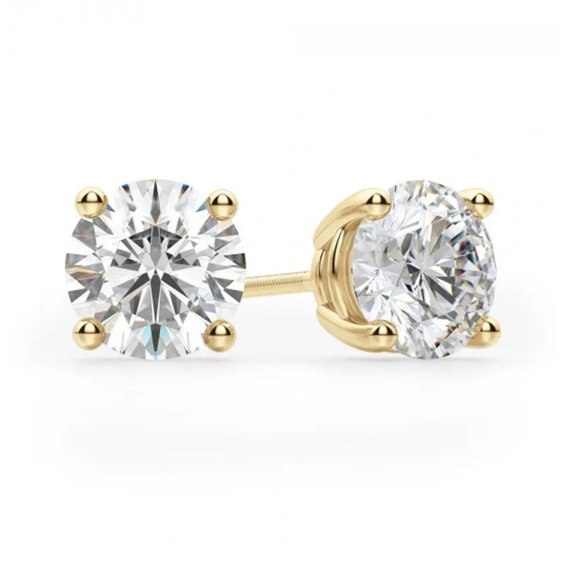 14K Gold 2.0Ct ea Round Cut Moissanite Diamond Stud Earrings sold by Master Of Bling
