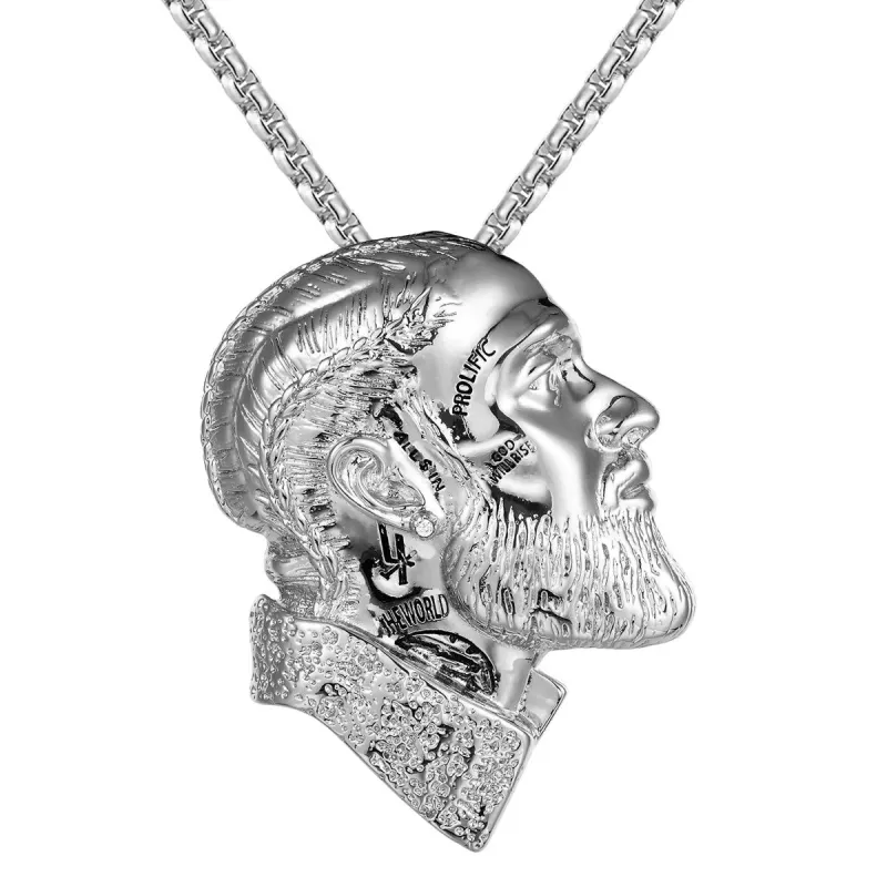 Rapper Face Head 14k White Tone Designer Pendant Chain sold by Master Of Bling