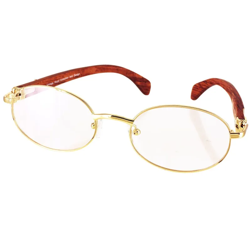 Custom Vintage Wooden Frame Clear Lens Buff Luxury Glasses sold by Master Of Bling