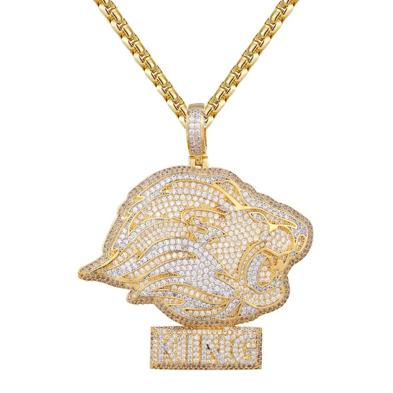 King Of Jungle Side View Roaring Lion Head Pendant sold by Master Of Bling
