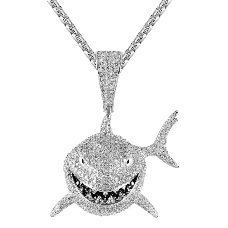 Custom Small Shark Face Icy 3D Custom Rapper Pendant sold by Master Of Bling