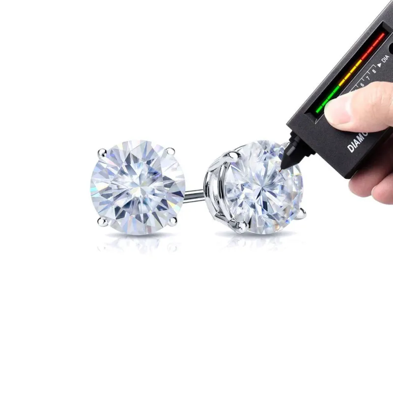 5mm Sterling Silver VVS Moissanite 1.0ct Diamond Stud Earrings White Gold sold by Master Of Bling