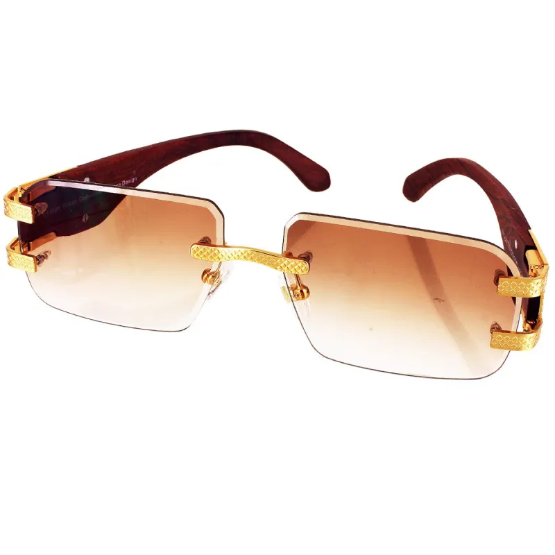 Mens Brown Light Lens Wooden Frame Buff Vintage Sunglasses sold by Master Of Bling