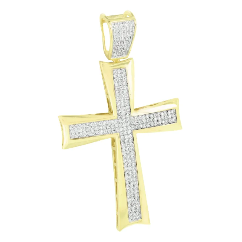 14k Gold Finish Cross Pendant Micro Pave Elegant Charm Mens sold by Master Of Bling