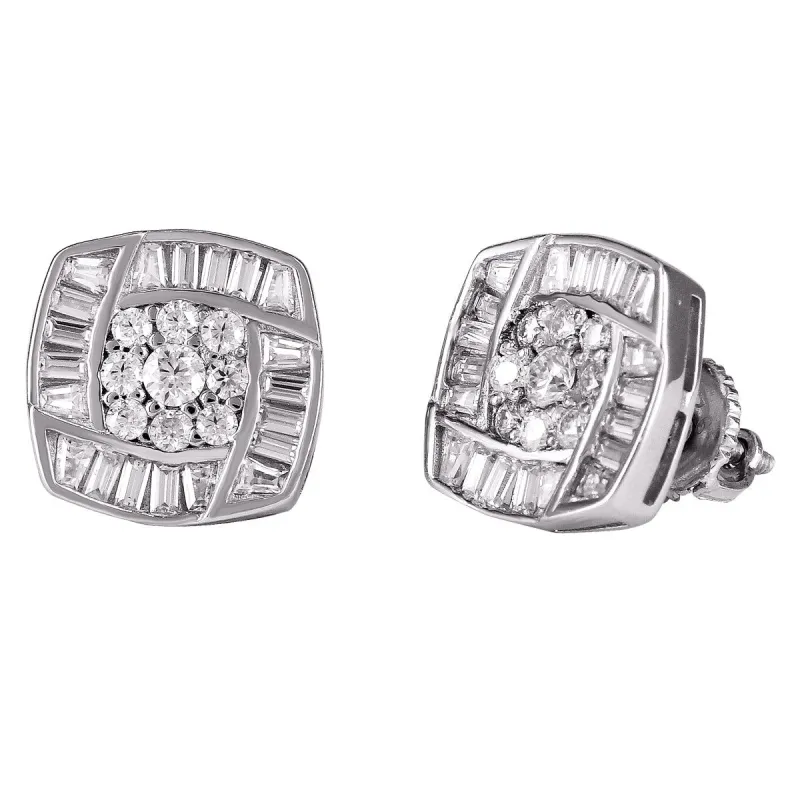 Square Moissanite Baguette Outline Diamond Cluster 1.24CT Earrings sold by Master Of Bling