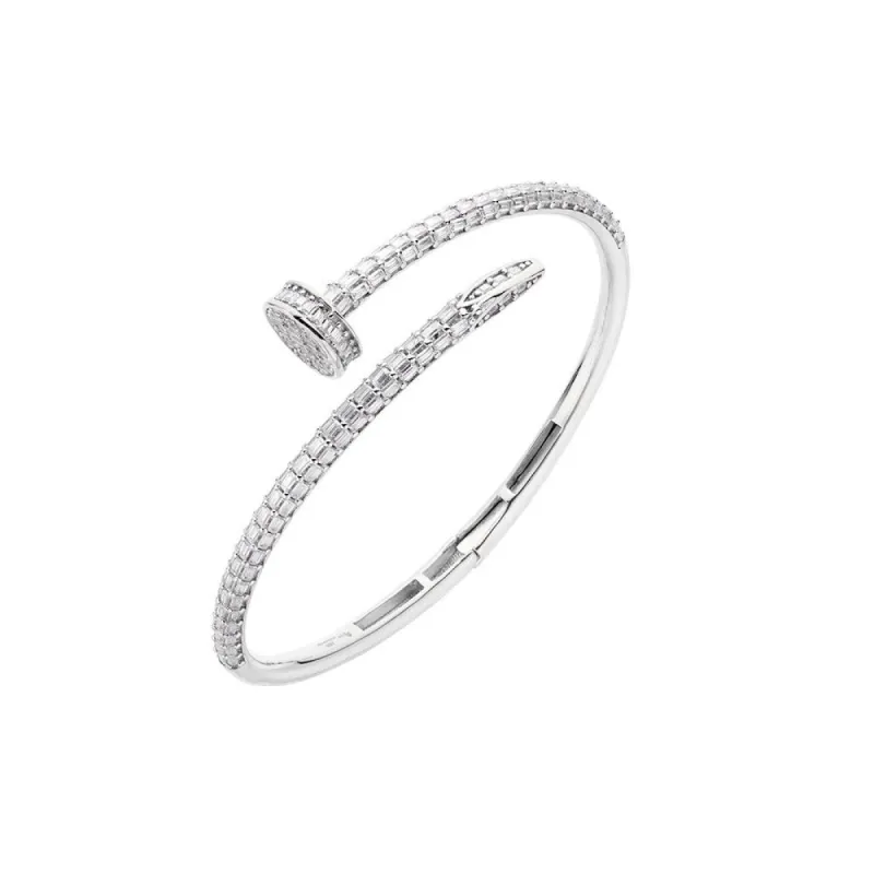 Silver Baguette Moissanite 2.74 Ctw Cluster Bangle Bracelet sold by Master Of Bling