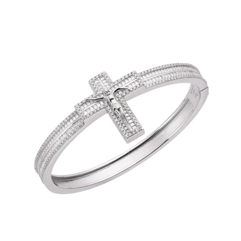 Sterling Silver Moissanite 4.41 Ctw Cluster Cross Bangle Bracelet sold by Master Of Bling