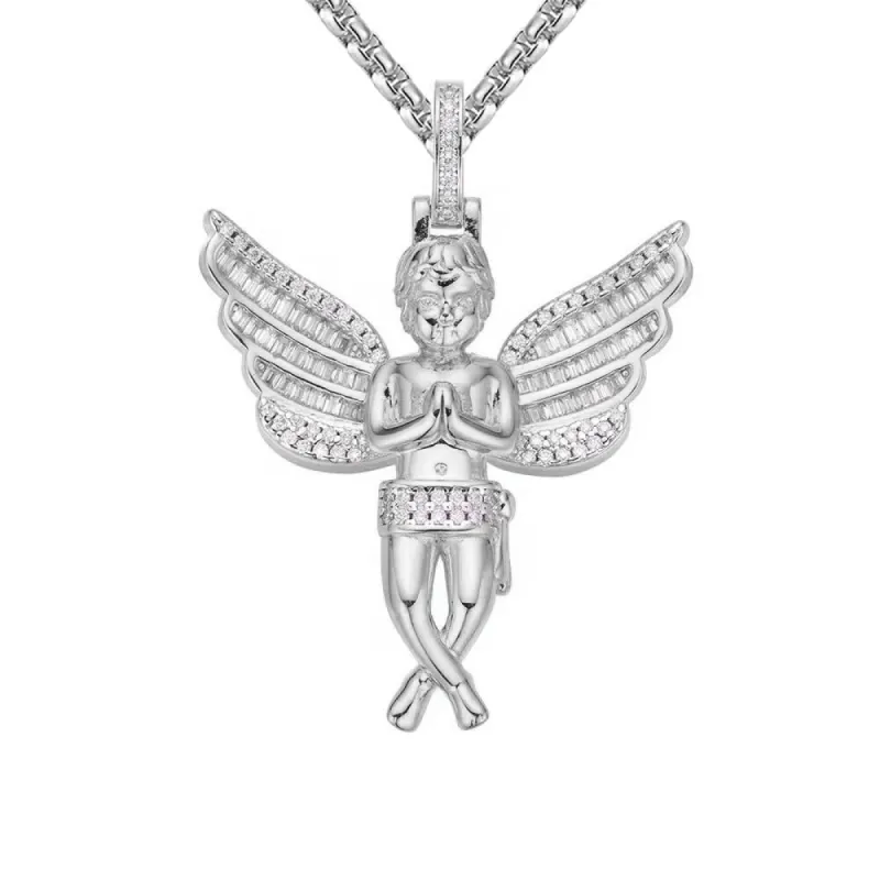 Moissanite Wings Spread Praying Angel 1.64 CTTW Silver Pendant sold by Master Of Bling