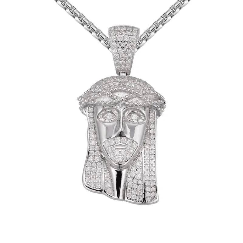 Moissanite 1.21 CTTW 3D Jesus Marquise Crown Silver Pendant sold by Master Of Bling