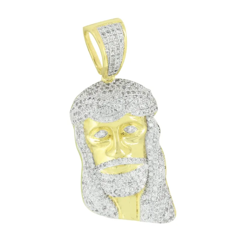 14K Gold Finish Jesus Pendant Lab Created Diamonds Micro Pave 2.0 Inch sold by Master Of Bling