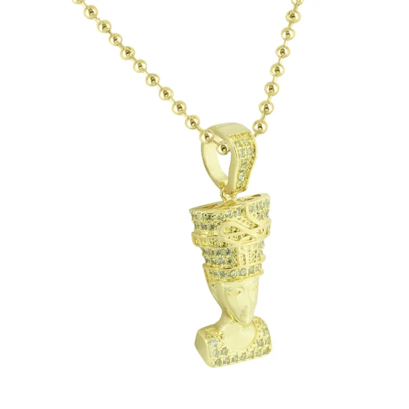 Nefertiti Pendant Moon Necklace Free 14K Yellow Gold Finish sold by Master Of Bling