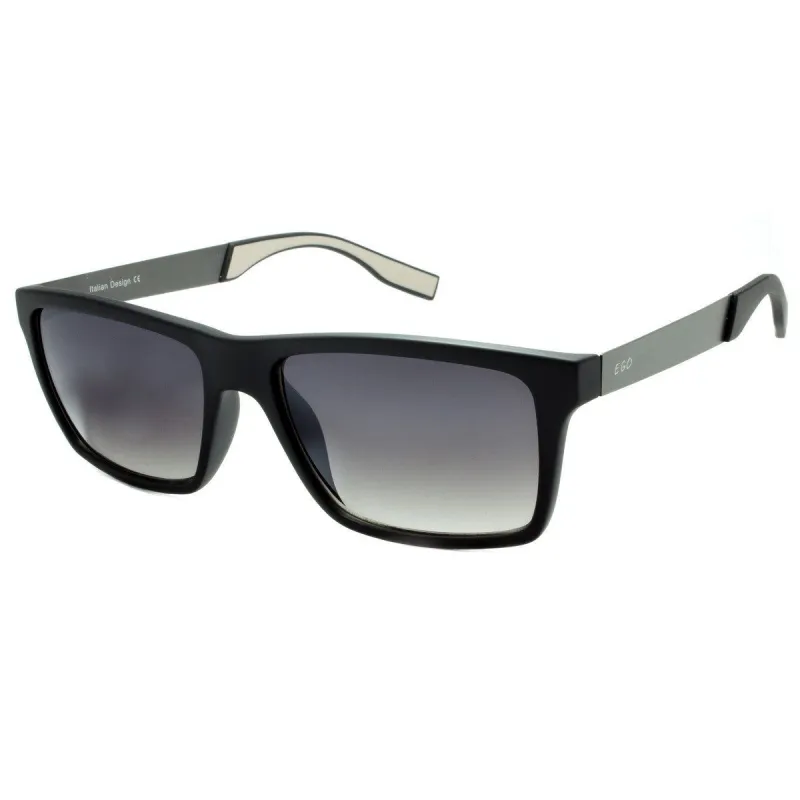 Wayfarer Mens Sunglasses By EGO Full Black Frame Gray Temple UV Ray Protection Mens sold by Master Of Bling