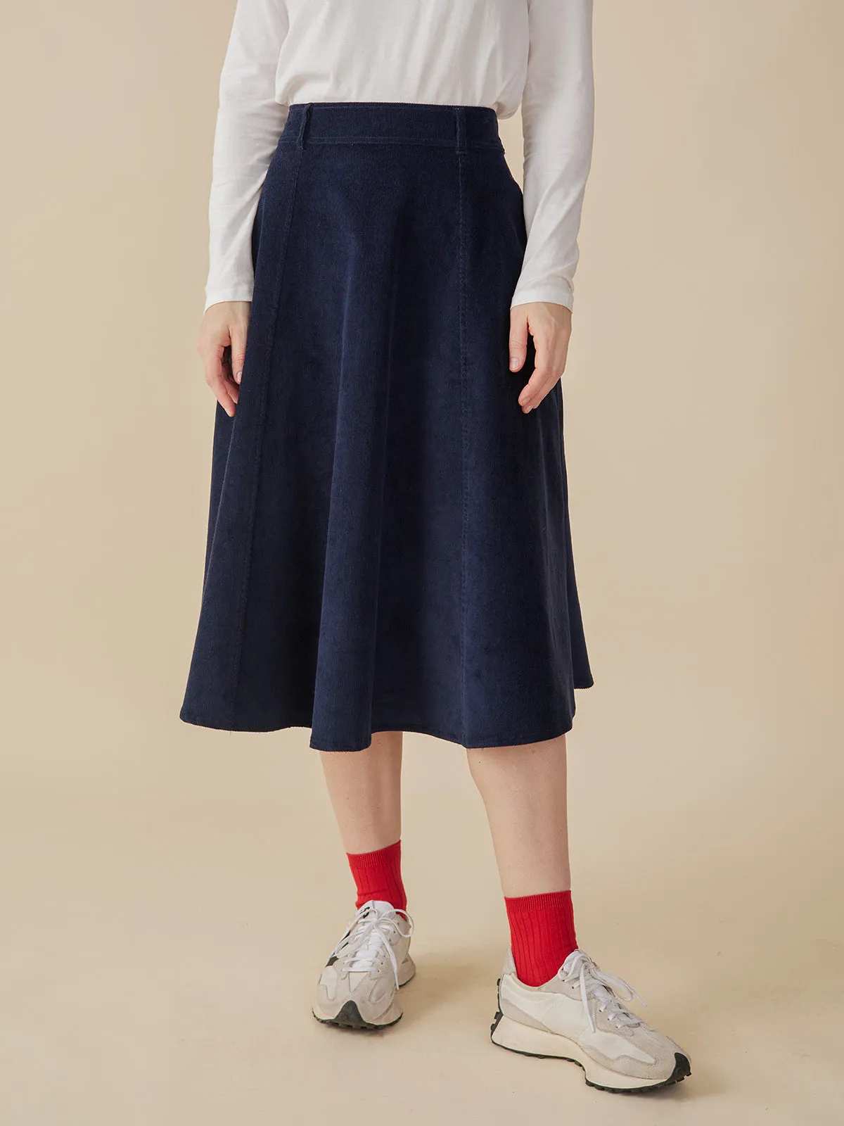 Emma Corduroy A-Line Skirt - Navy Corduroy sold by Mata Traders product image thumbnail 2