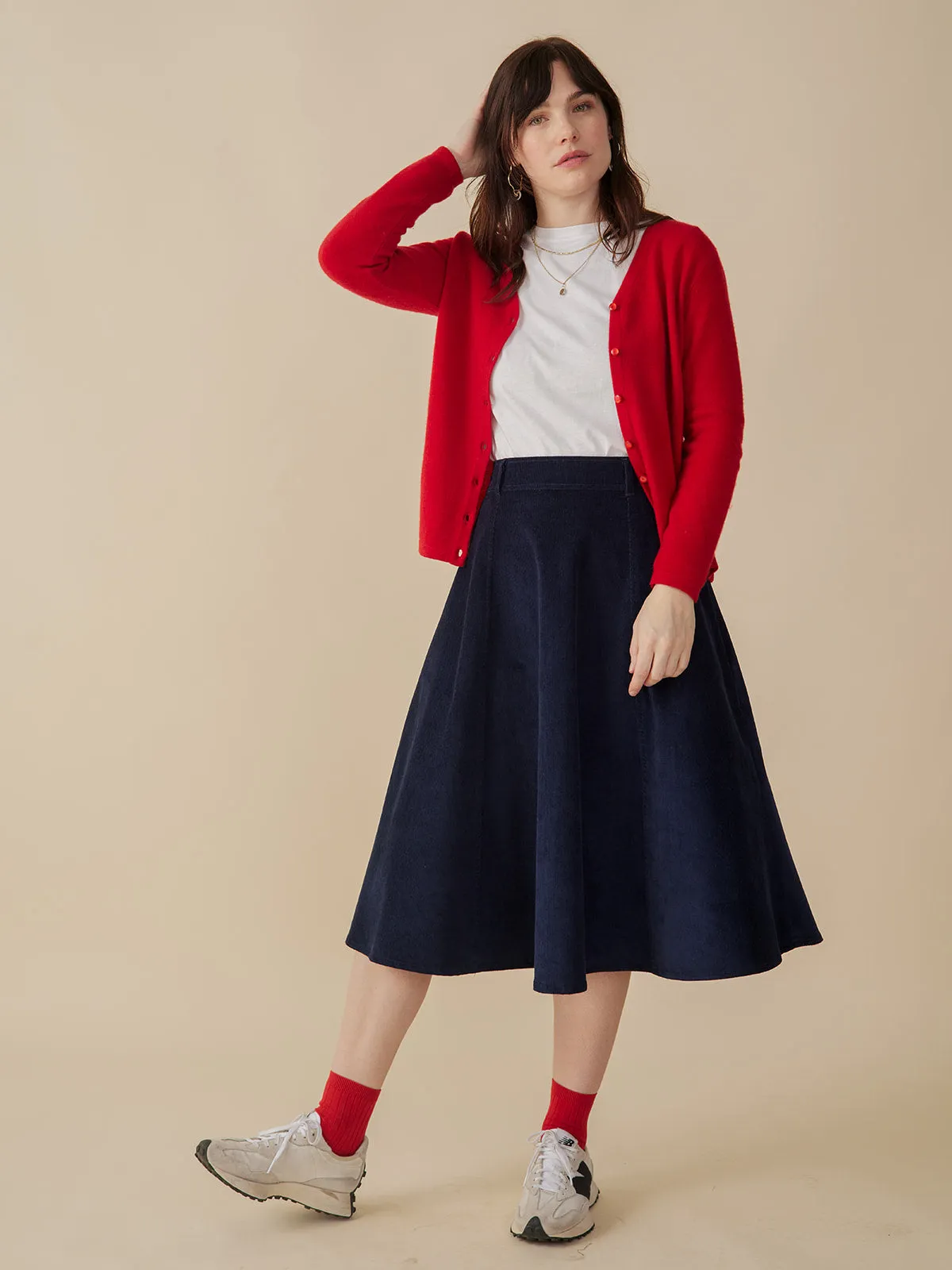 Emma Corduroy A-Line Skirt - Navy Corduroy sold by Mata Traders