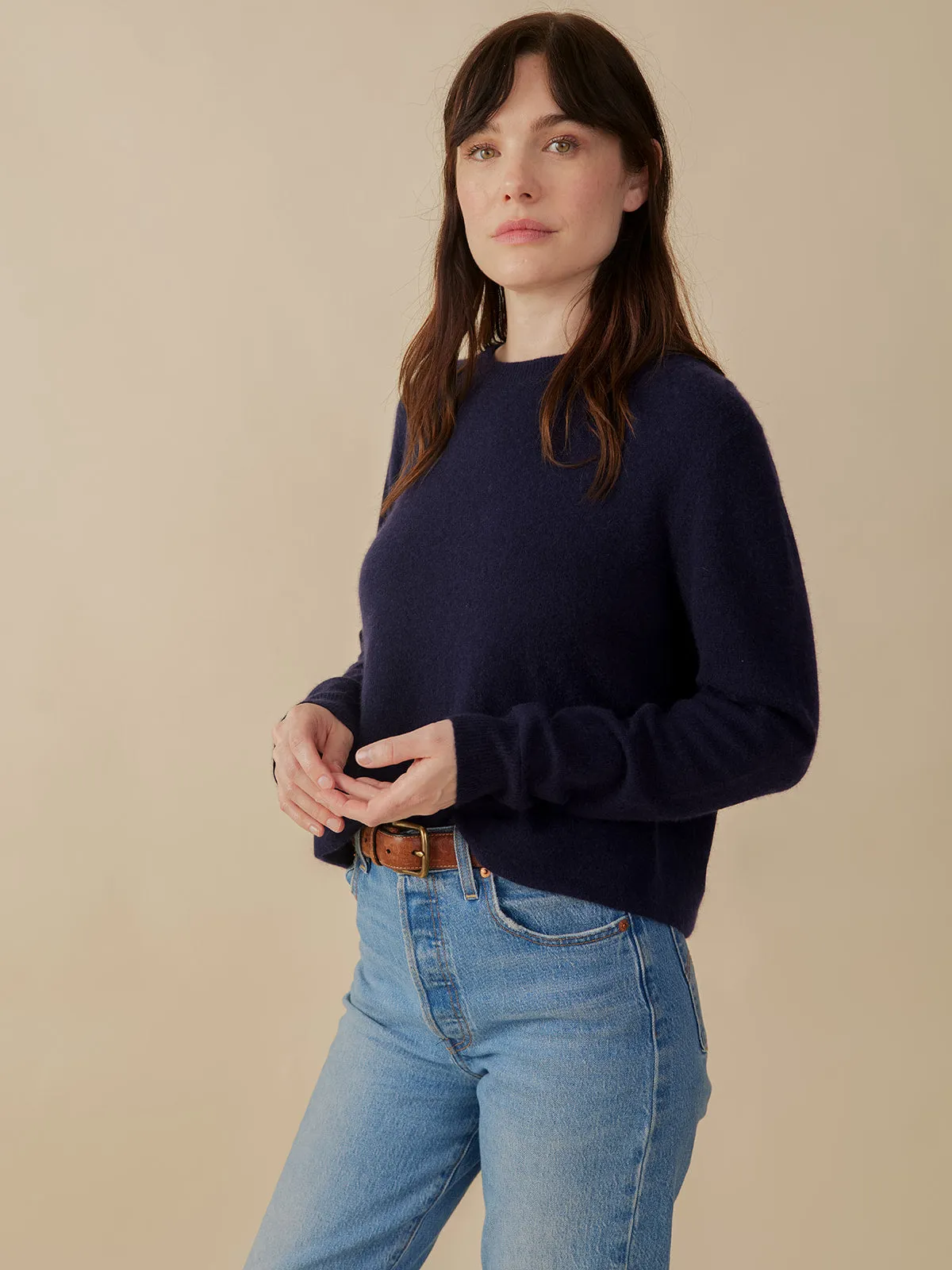 Eleanor Crewneck Cashmere Sweater - Navy Cashmere sold by Mata Traders product image thumbnail 4