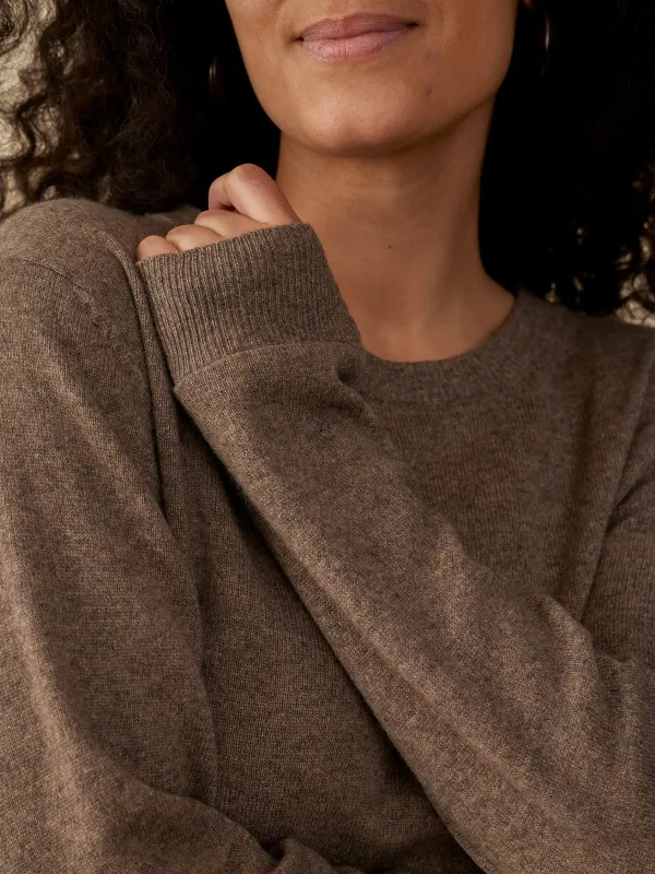 Eleanor Crewneck Cashmere Sweater - Mocha Cashmere sold by Mata Traders